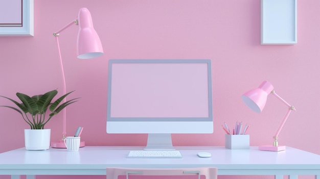 Pink themed modern home office