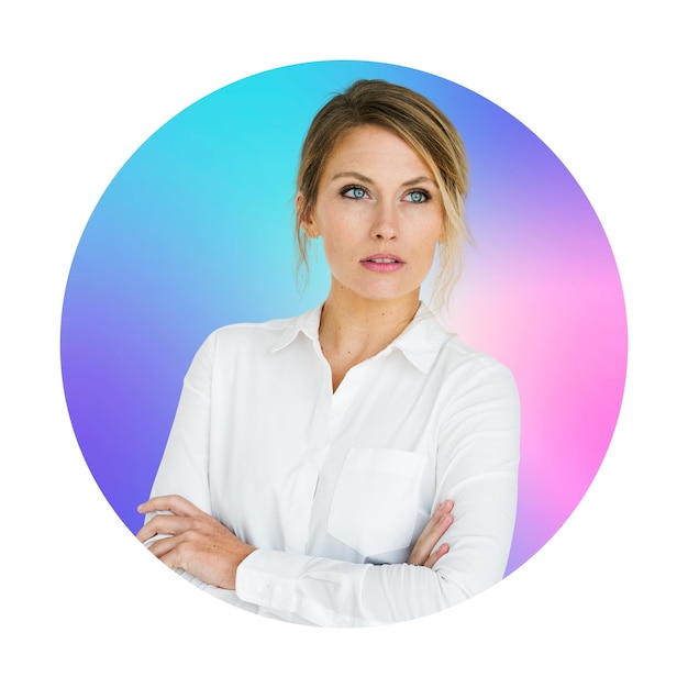 Png armed cross businesswoman round badge transparent background