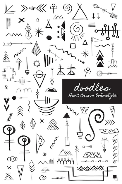 png doodle hand drawn boho style element set
