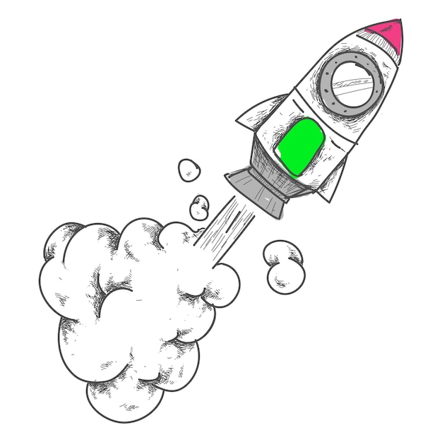 Png neon rocket hand drawn sticker transparent background