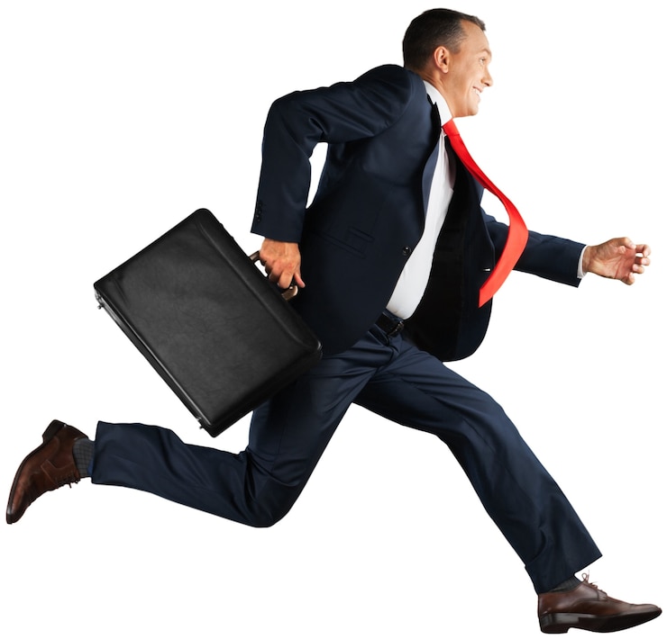 Fotoğraf portrait of happy businessman running on background