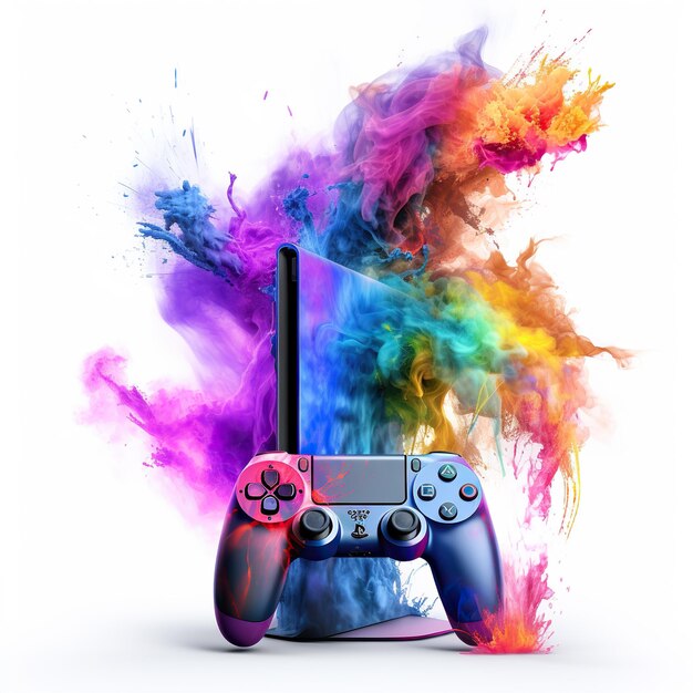 PS5 console with vibrant color smoke coming