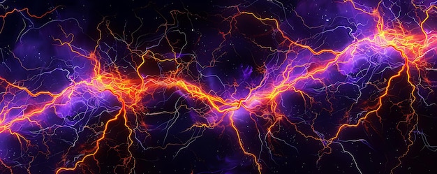 purple and orange electric currents crisscross black