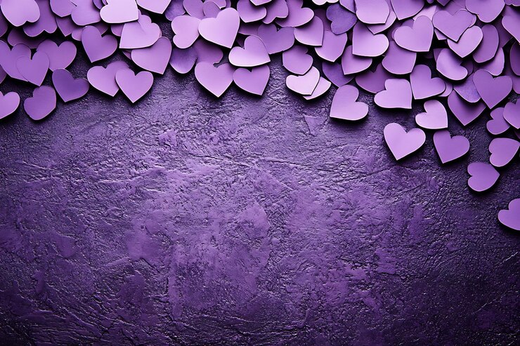 Purple heart shapes scattered on surface