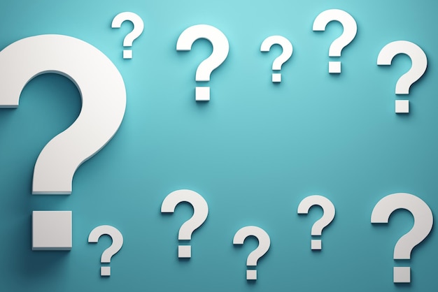 Question marks banner background. 3D Render illustration