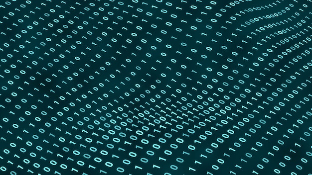 random digital binary data moving in wave background, abstract futuristic computer programing code technology cyberspace concept illustration