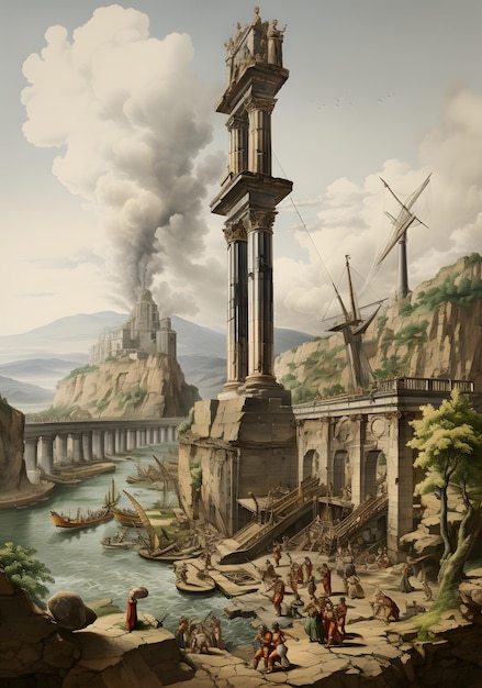 recreation of the Colossus of Rhodes which was an ancient giant statue of a man that guarded the ha