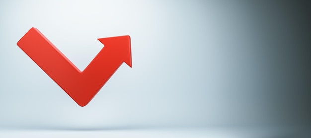 red check mark and arrow symbol on light background 3d rendering