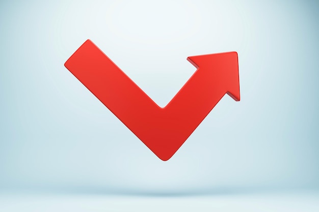 red check mark with arrow pointing upward on light background 3d rendering