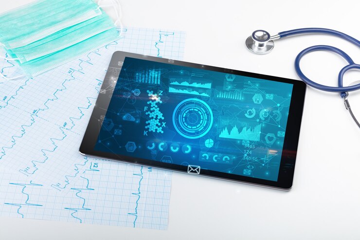 Fotoğraf report and cell composition concept with modern medical technology