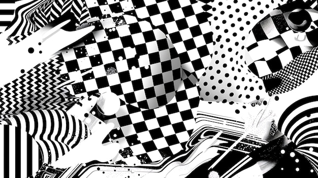 Retro 90s Style Meets Pop Art Pattern in a Psychedelic Black and White