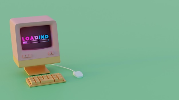 Retro Computer Loading Animation Vibrant Neon Typography and Dynamic Progress Indicators