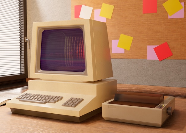 Retro computer on desk indoors