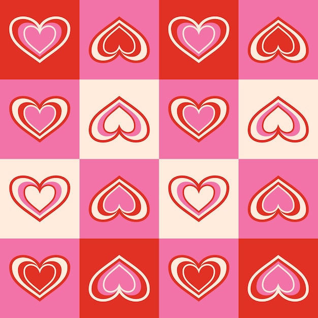 Retro Valentine39s Day romantic seamless pattern with cute cartoon hearts Love background for february 14