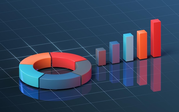 Ring diagram and bar diagram 3d rendering