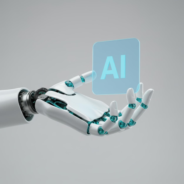 Robotic Hand Holding AI Symbol