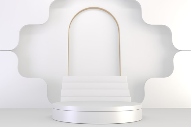 Roman podium white for cosmetic product on background granite white. rendering