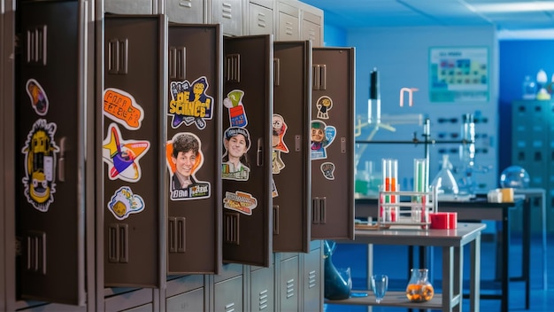 Row of School Lockers in the Science Hallway