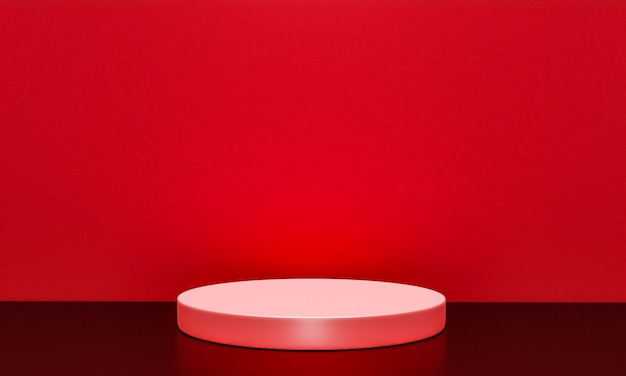 scene with red color podium for mock up presentation in minimalism style with copy space, 3d render abstract background design