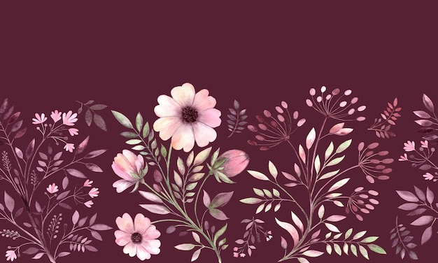 Seamless border field flowers watercolor illustration of plant pattern in the form of flowers buds