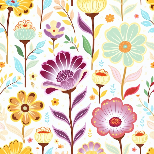 Seamless floral pattern with stylized flowers on white background