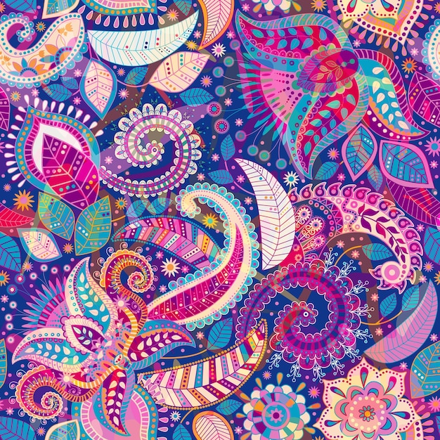 Seamless Paisley background floral pattern Colorful ornamental background