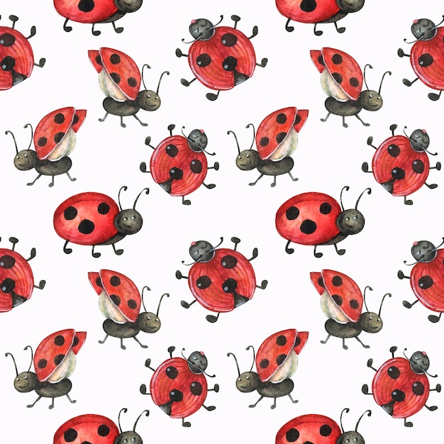 seamless pattern with the image of red, cute ladybugs