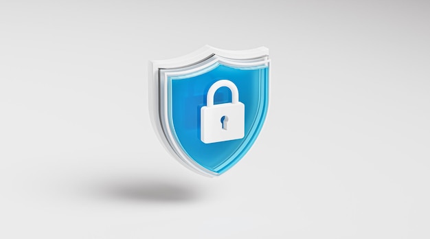 Security Shield Blue Padlock Icon Symbol Glass 3D Render