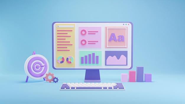 seo optimization digital marketing data analysis concept 3d illustration rendered