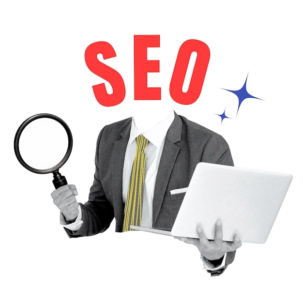 SEO word png sticker SEO head businessman remix on transparent background