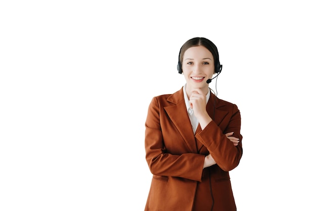 serious call center operator in wireless headset talking with customer woman in headphones with microphone consulting client on phone in customer support service in office centerxaxa