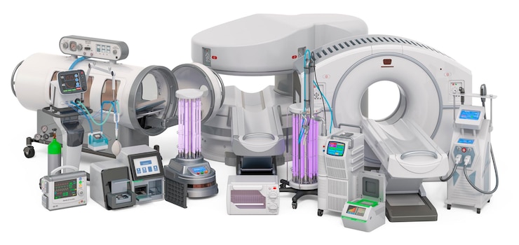 Fotoğraf set of medical equipments 3d rendering