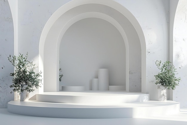 Showing Minimal white background with empty stage for product presentation close up