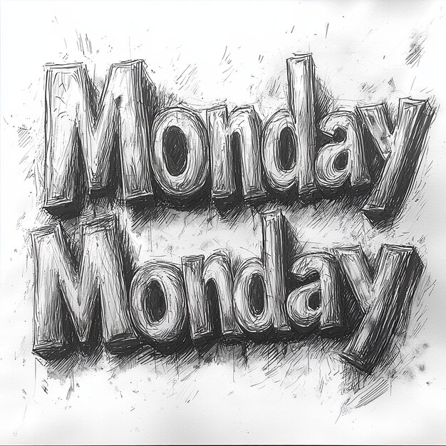 Sketchy rendering of Monday Monday text with a black and white effect