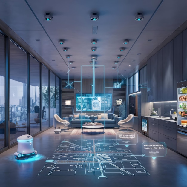 Smart home technology in a modern and technologically advanced living space