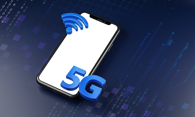 Smartphone 5G Icon Hologram. Technology Concept 3D Rendering