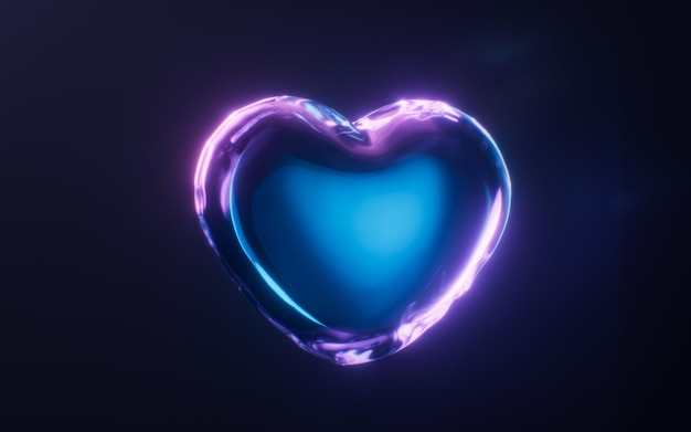 Soft heart balloon with neon style 3d rendering