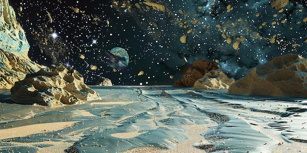 SpaceThemed Artwork Beachside Sand Painting