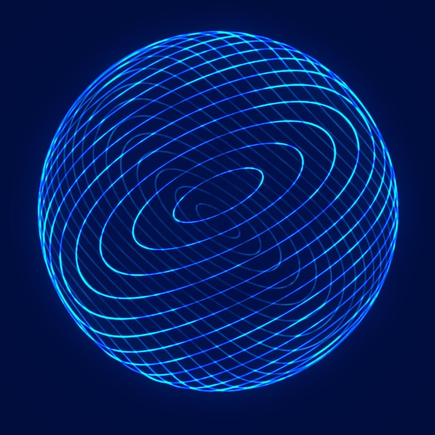 Sphere with twist lines Wireframe technology blue sphere 3d rendering