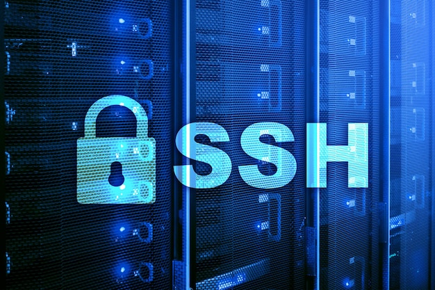 SSH Güvenli Kabuk protokolü ve yazılımı Veri koruma internet ve telekomünikasyon konsepti