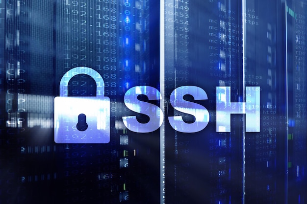 SSH Güvenli Kabuk protokolü ve yazılımı Veri koruma internet ve telekomünikasyon konsepti