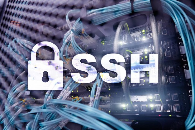 SSH Güvenli Kabuk protokolü ve yazılımı Veri koruma internet ve telekomünikasyon konsepti