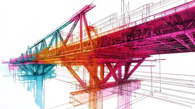 Stress fields in a truss bridge tension in blue compression in red based on a finite element method calculation