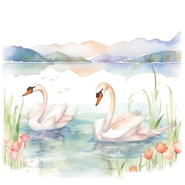 swan illustration watercolor animals clipart digital swan illustration