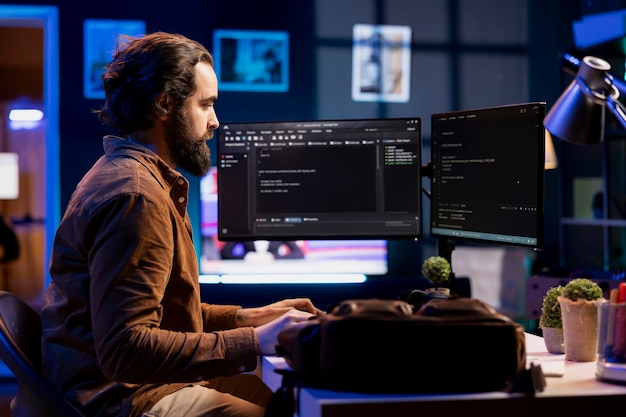 System administrator working from home testing and debugging Javascript code
