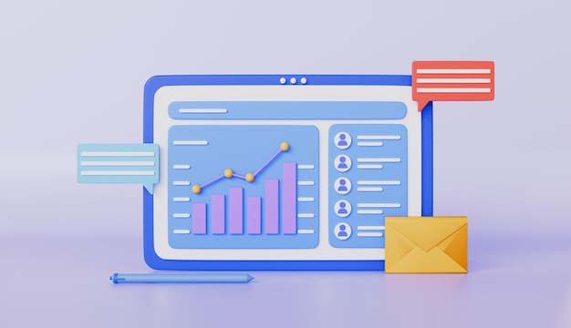 Tablet displaying data analytics charts and email notifications