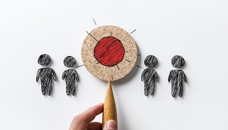Target audience concept with hand and figures