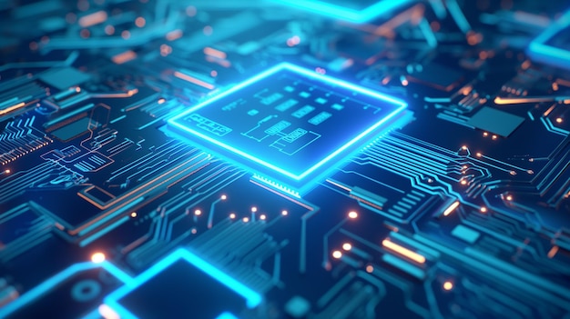 Teknoloji Arka Planında Parlayan Neon AI Çipi