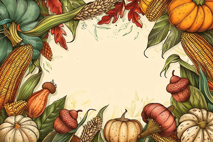 Thanksgiving poster of Acorns and Corn stalks and Thanksgiving crafts