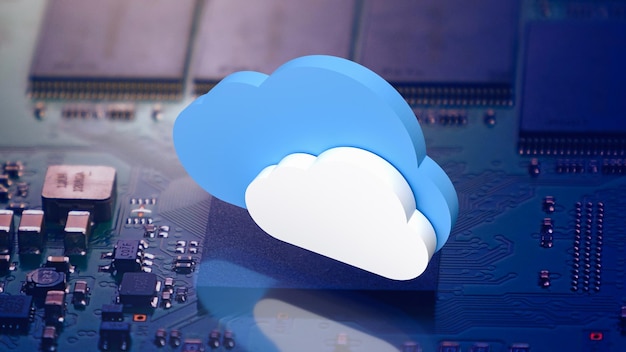 The cloud on pcb board for it or technology concept 3d rendering